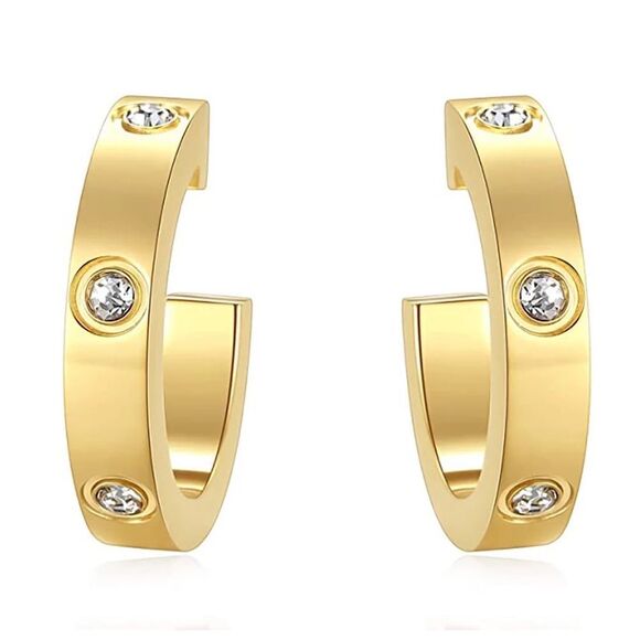 💎212💎 PETITE LOVE EARRINGS DIAMOND 18K GOLD C-HOOP